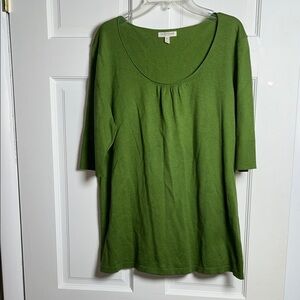 Eileen Fisher Knit Blouse Green Short Sleeve Cashmere Blend Petite Large